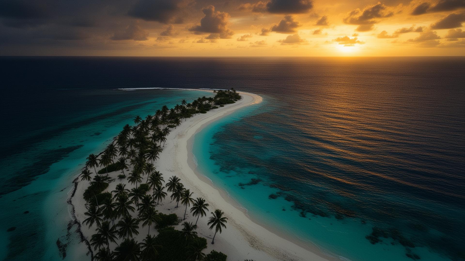 Praia paradisíaca ao entardecer no Caribe